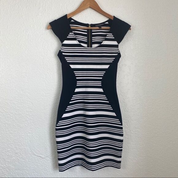 Express Black & White Striped Sheath Dress Sz 0 - Picture 6 of 13